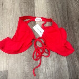 NWT Lovers + Friends Bralette Women’s Small Red Cropped Festival Ribbed Ruffle